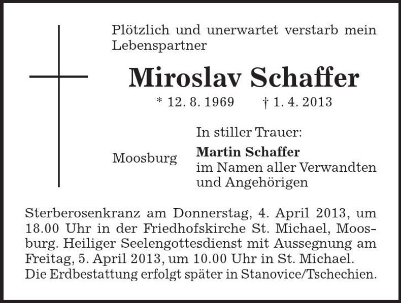 Traueranzeige Miroslav Schaffer