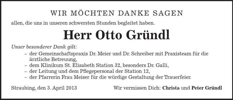 Traueranzeige Otto Gründl