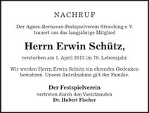Traueranzeige Erwin Schütz