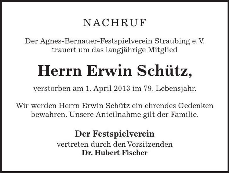 Traueranzeige Erwin Schütz