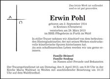 Traueranzeige Erwin Pohl