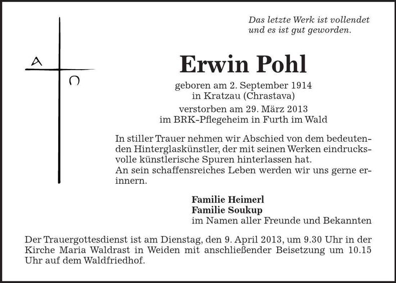 Traueranzeige Erwin Pohl