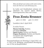 Traueranzeige Zenta Brunner