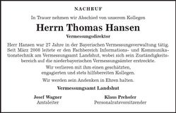 Traueranzeige Thomas Hansen