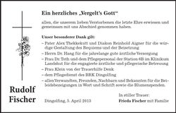 Traueranzeige Rudolf Fischer