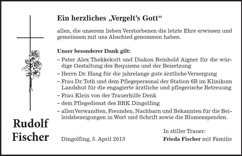 Traueranzeige Rudolf Fischer