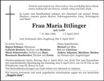 Traueranzeige Maria Ittlinger