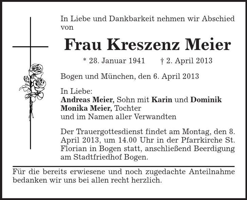 Traueranzeige Kreszenz Meier