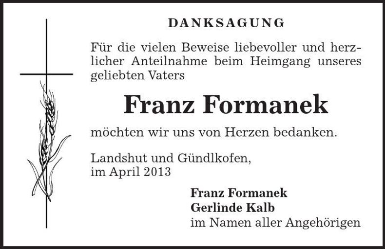 Traueranzeige Franz Formanek