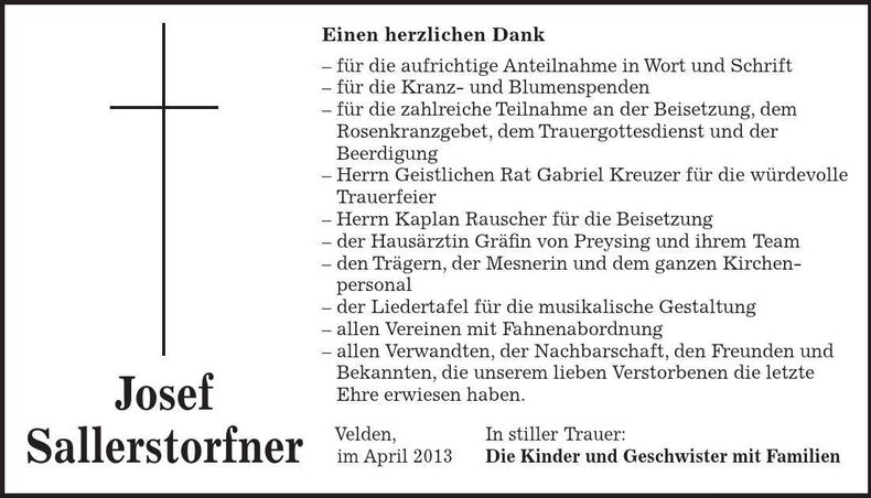 Traueranzeige Josef Sallerstorfner