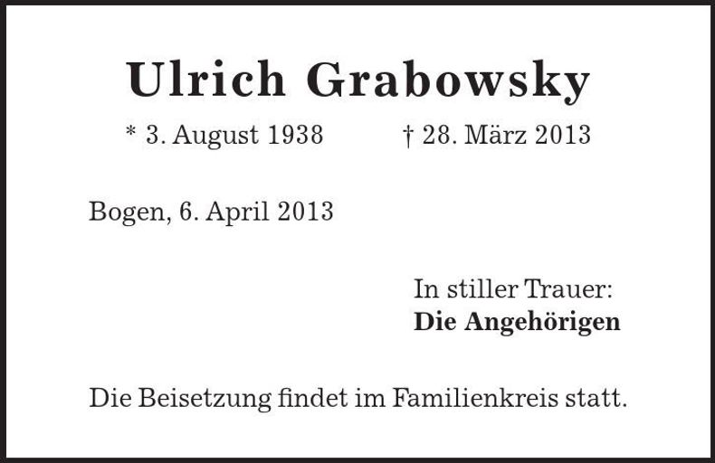 Traueranzeige Ulrich Grabowsky