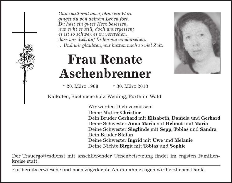 Traueranzeige Renate Aschenbrenner