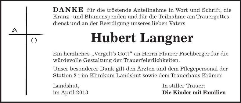 Traueranzeige Hubert Langner