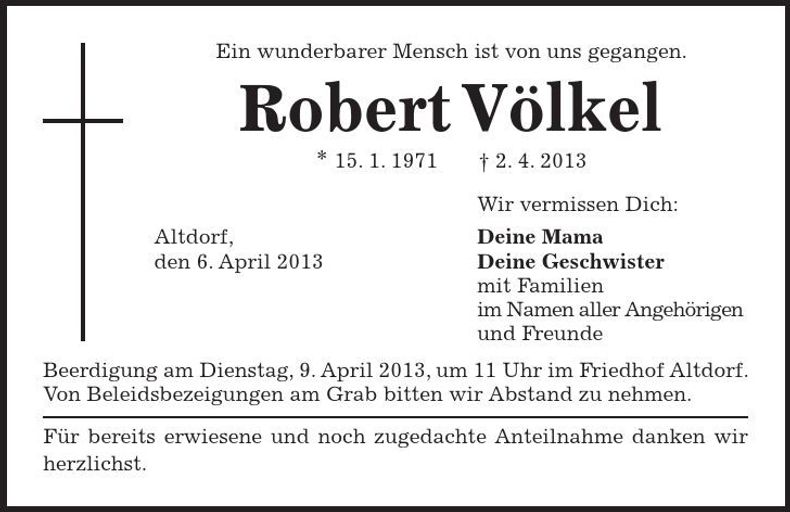 Traueranzeige Robert Völkel