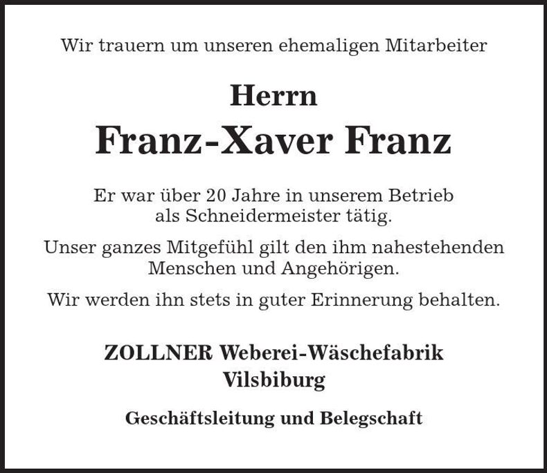 Traueranzeige Franz-Xaver Franz