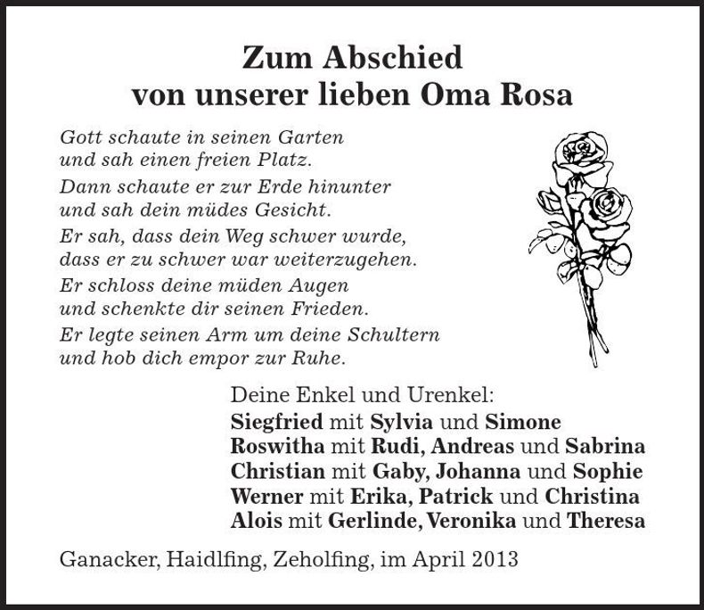 Traueranzeige Rosa Oma