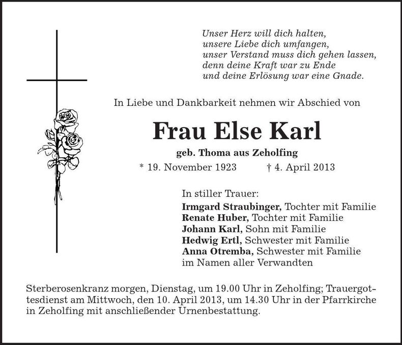 Traueranzeige Else Karl