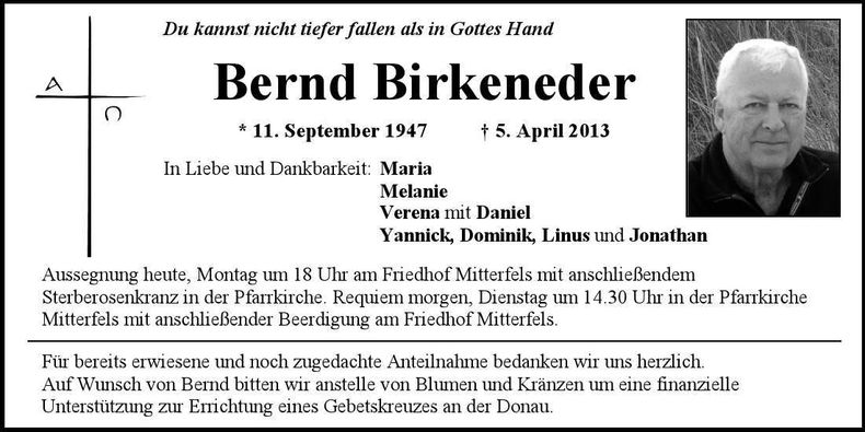 Traueranzeige Bernd Birkeneder