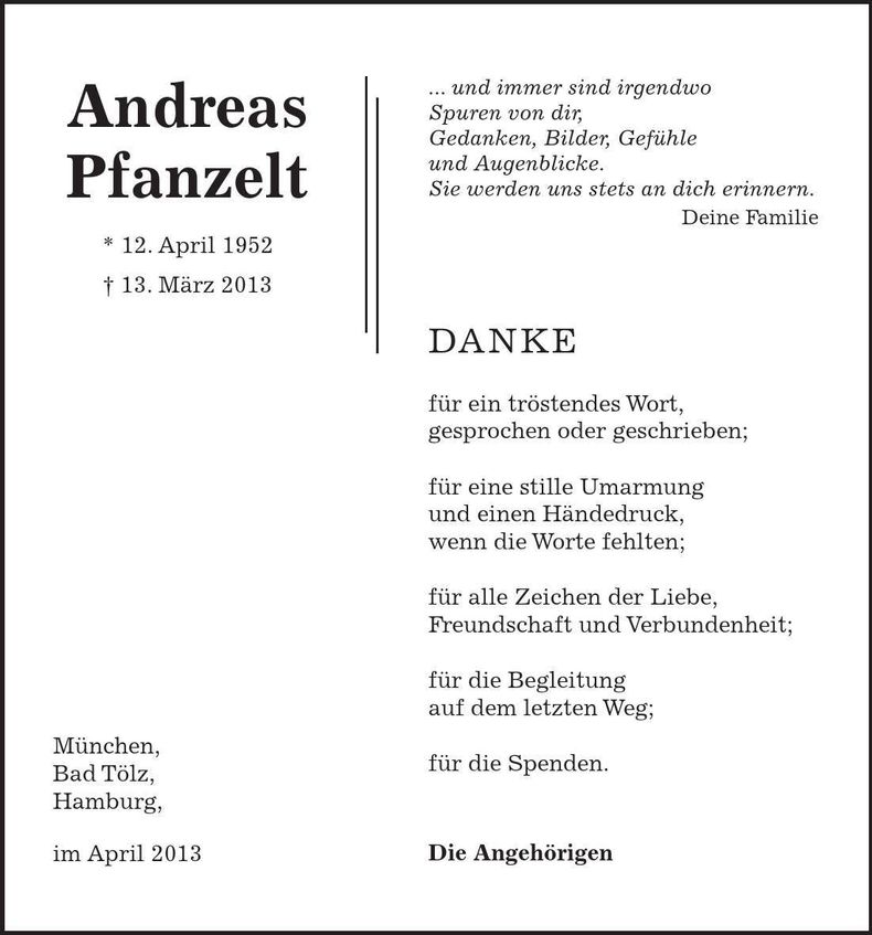 Traueranzeige Andreas Pfanzelt