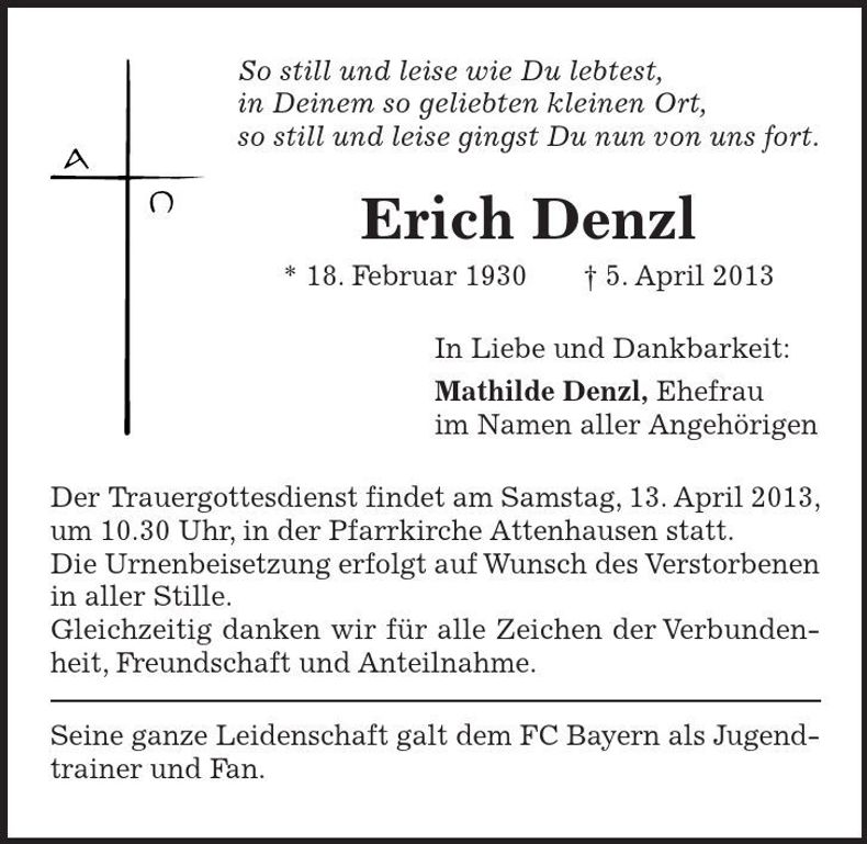Traueranzeige Erich Denzl