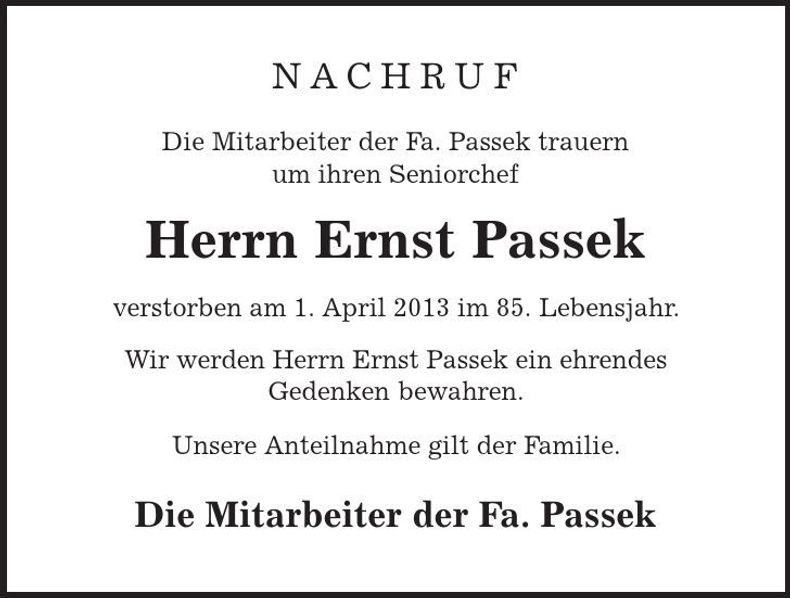 Traueranzeige Ernst Passek