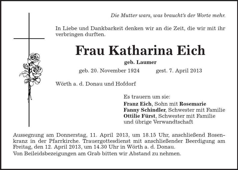 Traueranzeige Katharina Eich