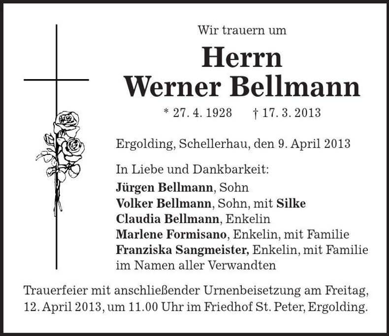 Traueranzeige Werner Bellmann