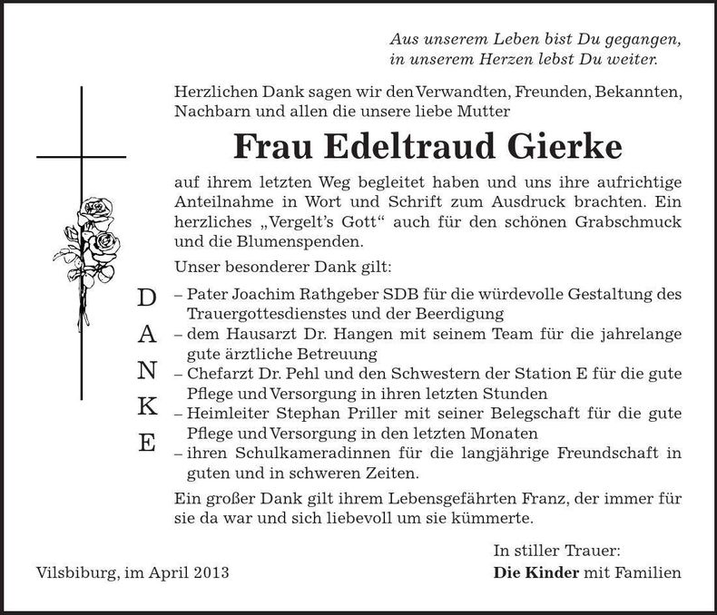 Traueranzeige Edeltraud Gierke