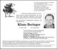 Traueranzeige Klaus Beringer