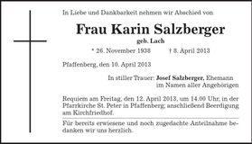 Traueranzeige Karin Salzberger