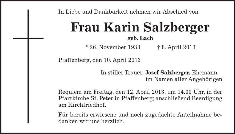 Traueranzeige Karin Salzberger