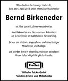 Traueranzeige Bernd Birkeneder