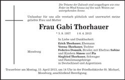 Traueranzeige Gabi Thorhauer