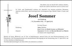 Traueranzeige Josef Sommer