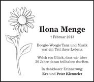 Traueranzeige Ilona Menge