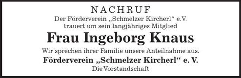 Traueranzeige Ingeborg Knaus