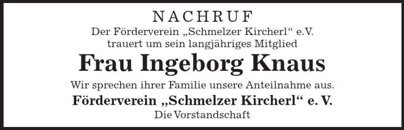 Traueranzeige Ingeborg Knaus