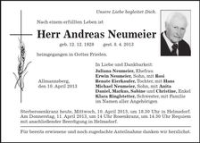 Traueranzeige Andreas Neumeier