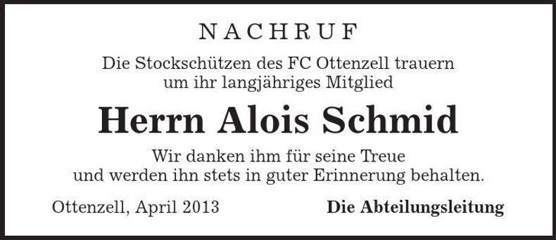 Traueranzeige Alois Schmid