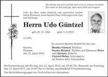 Traueranzeige Udo Güntzel