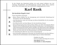 Traueranzeige Karl Rank