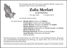 Traueranzeige Zofia Merfort