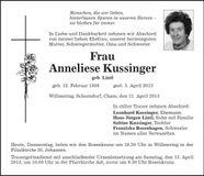 Traueranzeige Anneliese Kussinger