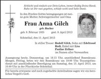 Traueranzeige Anna Gilch