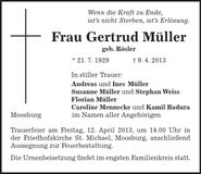 Traueranzeige Gertrud Müller