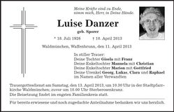 Traueranzeige Luise Danzer