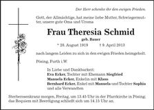 Traueranzeige Theresia Schmid