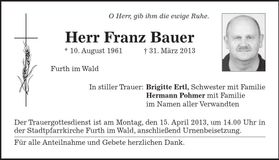 Traueranzeige Franz Bauer