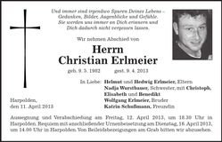 Traueranzeige Christian Erlmeier