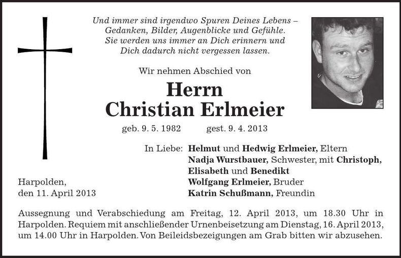 Traueranzeige Christian Erlmeier